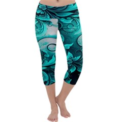 Turquoise Flower Background Capri Yoga Leggings