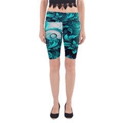 Turquoise Flower Background Yoga Cropped Leggings