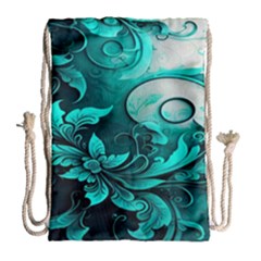 Turquoise Flower Background Drawstring Bag (Large)