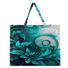 Turquoise Flower Background Zipper Large Tote Bag