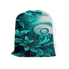 Turquoise Flower Background Drawstring Pouch (XL)