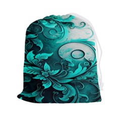 Turquoise Flower Background Drawstring Pouch (2xl)