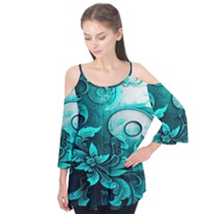 Turquoise Flower Background Flutter Tees