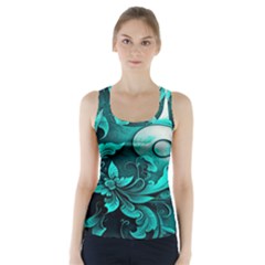 Turquoise Flower Background Racer Back Sports Top