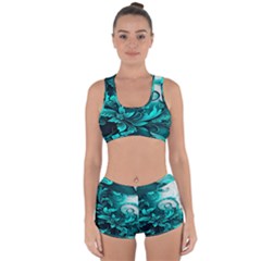 Turquoise Flower Background Racerback Boyleg Bikini Set