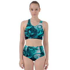 Turquoise Flower Background Racer Back Bikini Set by artworkshop