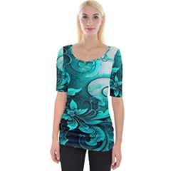 Turquoise Flower Background Wide Neckline Tee