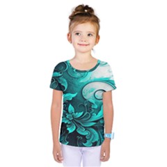 Turquoise Flower Background Kids  One Piece Tee