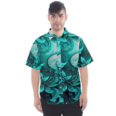 Turquoise Flower Background Men s Short Sleeve Shirt