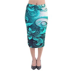 Turquoise Flower Background Velvet Midi Pencil Skirt