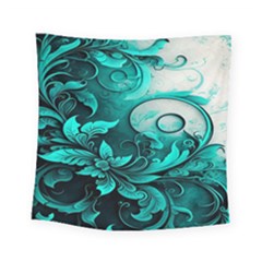 Turquoise Flower Background Square Tapestry (Small)