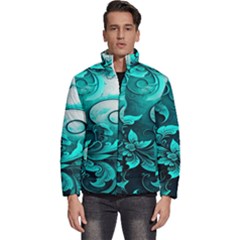 Turquoise Flower Background Men s Puffer Bubble Jacket Coat