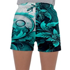 Turquoise Flower Background Sleepwear Shorts