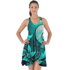 Turquoise Flower Background Show Some Back Chiffon Dress by artworkshop