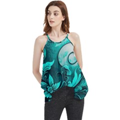 Turquoise Flower Background Flowy Camisole Tank Top