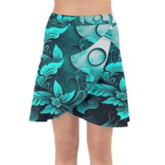 Turquoise Flower Background Wrap Front Skirt