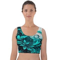 Turquoise Flower Background Velvet Crop Top