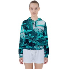 Turquoise Flower Background Women s Tie Up Sweat