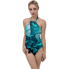 Turquoise Flower Background Go with the Flow One Piece Swimsuit