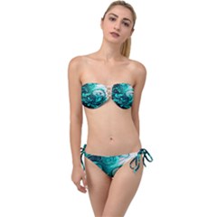 Turquoise Flower Background Twist Bandeau Bikini Set