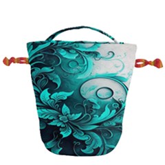 Turquoise Flower Background Drawstring Bucket Bag