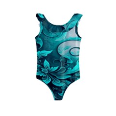 Turquoise Flower Background Kids  Frill Swimsuit by artworkshop