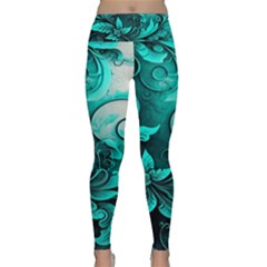 Turquoise Flower Background Lightweight Velour Classic Yoga Leggings