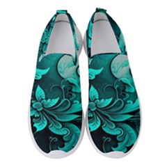 Turquoise Flower Background Women s Slip On Sneakers