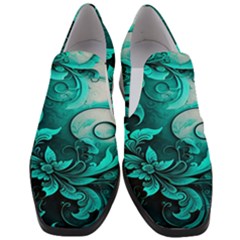 Turquoise Flower Background Women Slip On Heel Loafers