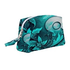 Turquoise Flower Background Wristlet Pouch Bag (Medium)