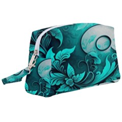 Turquoise Flower Background Wristlet Pouch Bag (Large)