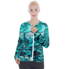 Turquoise Flower Background Casual Zip Up Jacket