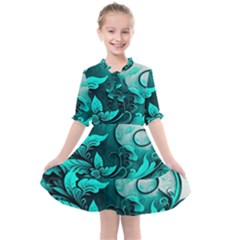 Turquoise Flower Background Kids  All Frills Chiffon Dress