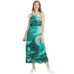 Turquoise Flower Background Boho Sleeveless Summer Dress