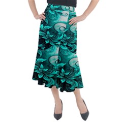 Turquoise Flower Background Midi Mermaid Skirt