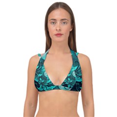 Turquoise Flower Background Double Strap Halter Bikini Top
