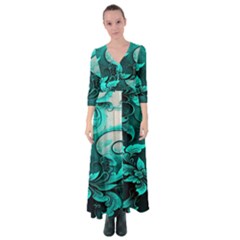 Turquoise Flower Background Button Up Maxi Dress