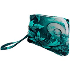 Turquoise Flower Background Wristlet Pouch Bag (Small)