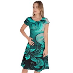 Turquoise Flower Background Classic Short Sleeve Dress