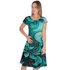 Turquoise Flower Background Classic Short Sleeve Dress by artworkshop