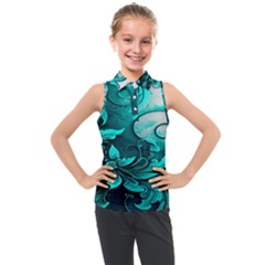 Turquoise Flower Background Kids  Sleeveless Polo Tee