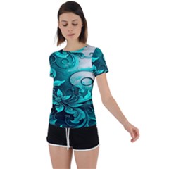 Turquoise Flower Background Back Circle Cutout Sports Tee