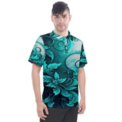 Turquoise Flower Background Men s Polo Tee