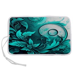 Turquoise Flower Background Pen Storage Case (S)