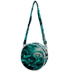 Turquoise Flower Background Crossbody Circle Bag