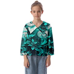 Turquoise Flower Background Kids  Sailor Shirt