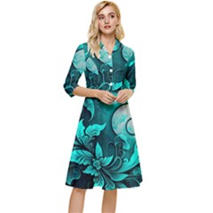 Turquoise Flower Background Classy Knee Length Dress