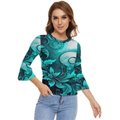 Turquoise Flower Background Bell Sleeve Top