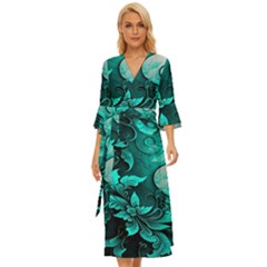 Turquoise Flower Background Midsummer Wrap Dress