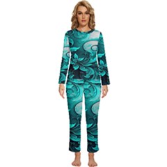 Turquoise Flower Background Womens  Long Sleeve Lightweight Pajamas Set